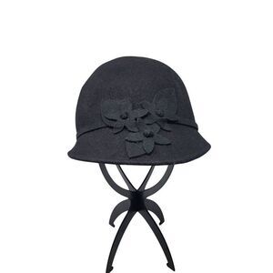 Giovannio Womens Black Wool Felt Cloche‎ Hat Ribbon Flower Bow Retro Roaring 20s
